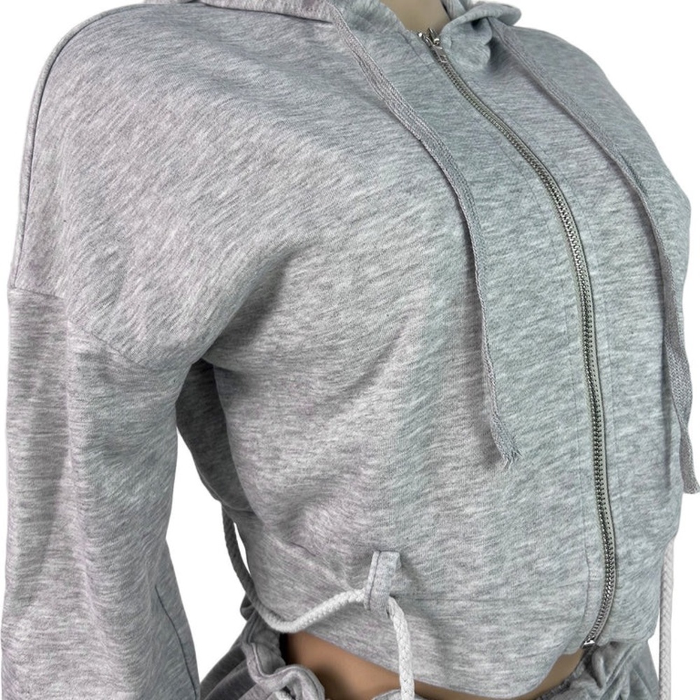 Black~Rope Detail Cropped Hoodie & Wide-Leg Sweatpant Set - Picture 8 of 8